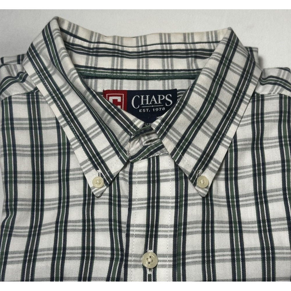 Chaps Men's Classic LS Button Down Shirt Green Plaid  Business Casual‎ Large